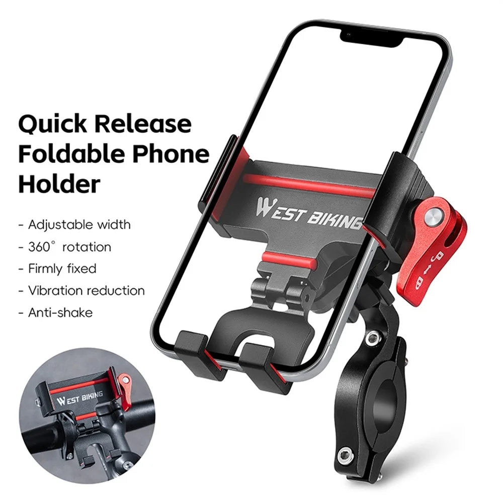 WEST BIKING Bike Phone Mount 360 Degree Rotation Aluminum Alloy Navigation Bracket for Road Mountain Bicycle - Black+Red / For Bike Handlebar - 3