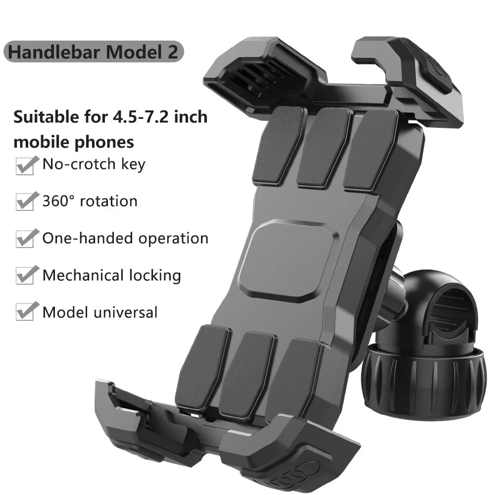 QX-25A Bicycle Handlebar Phone Mount 360 Degree Rotation Shockproof Navigation Holder for Motorcycle - Black - 2