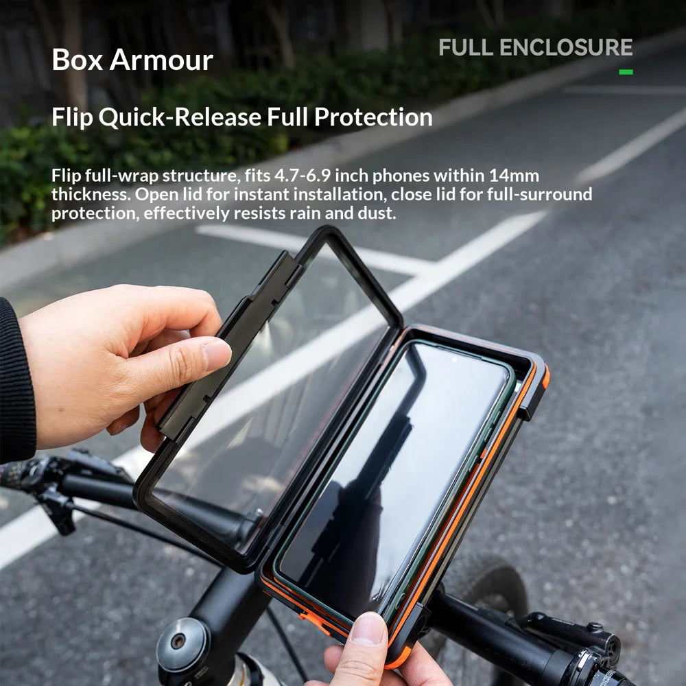 ROCKBROS Bike Electric Motorcycle Phone Mount Waterproof Silicone Magnetic Shockproof Phone Holder - Black+Orange/Handlebar Type - 3