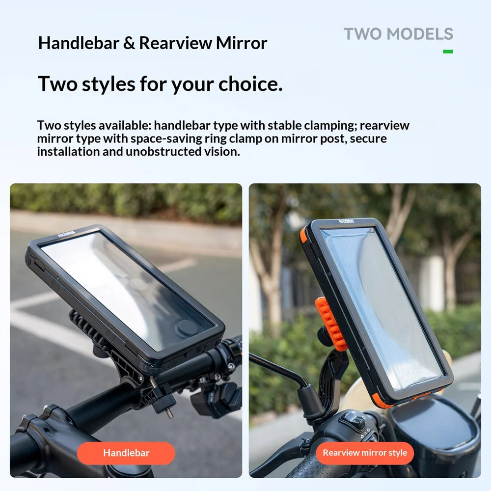 ROCKBROS Bike Electric Motorcycle Phone Mount Waterproof Silicone Magnetic Shockproof Phone Holder - Black+Orange/Handlebar Type - 4