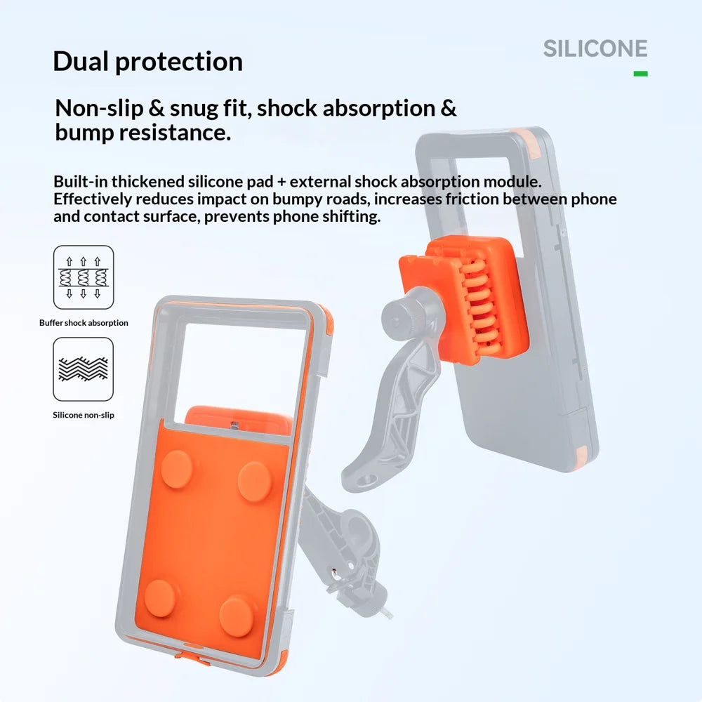 ROCKBROS Bike Electric Motorcycle Phone Mount Waterproof Silicone Magnetic Shockproof Phone Holder - Black+Orange/Handlebar Type - 5