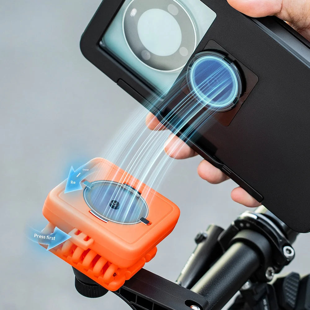 ROCKBROS Bike Electric Motorcycle Phone Mount Waterproof Silicone Magnetic Shockproof Phone Holder - Black+Orange/Handlebar Type - 6