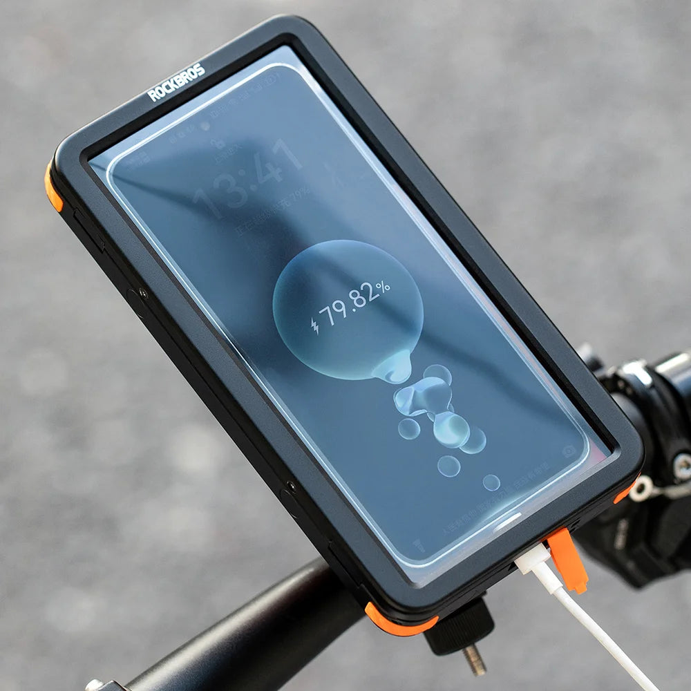 ROCKBROS Bike Electric Motorcycle Phone Mount Waterproof Silicone Magnetic Shockproof Phone Holder - Black+Orange/Handlebar Type - 7