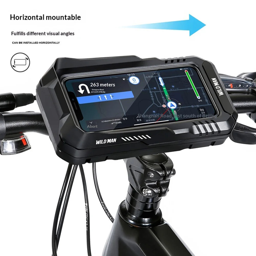 WILD MAN FK4 Bike Phone Holder IPX6 Waterproof Case 0.6L Touch Screen Cellphone Mount Handlebar Bag - Black/0.6L - 4