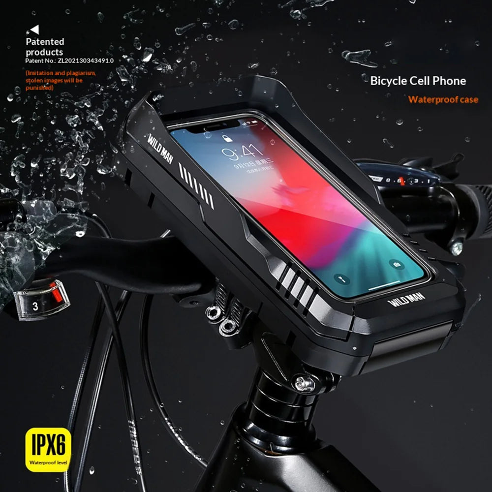 WILD MAN FK4 Bike Phone Holder IPX6 Waterproof Case 0.6L Touch Screen Cellphone Mount Handlebar Bag - Black/0.6L - 6