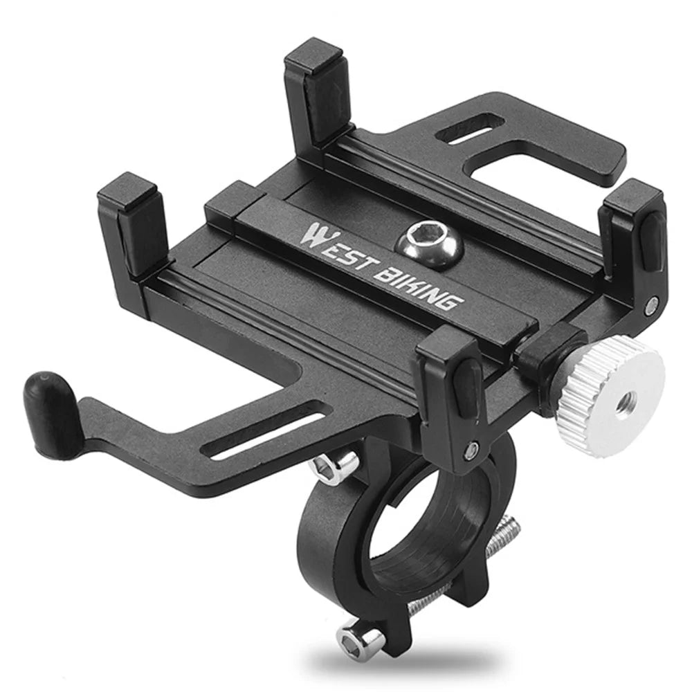 WEST BIKING YP0715066 Bike Handlebar Mount Phone Holder Aluminum Alloy Bicycle Cellphone Bracket - Black - 1