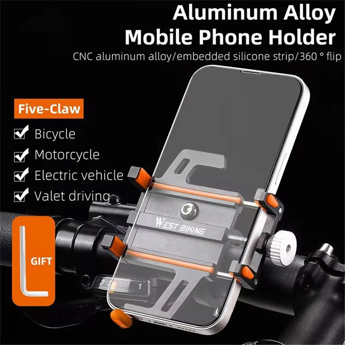 WEST BIKING YP0715066 Bike Handlebar Mount Phone Holder Aluminum Alloy Bicycle Cellphone Bracket - Black - 3