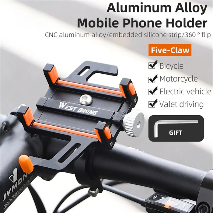 WEST BIKING YP0715066 Bike Handlebar Mount Phone Holder Aluminum Alloy Bicycle Cellphone Bracket - Black - 4