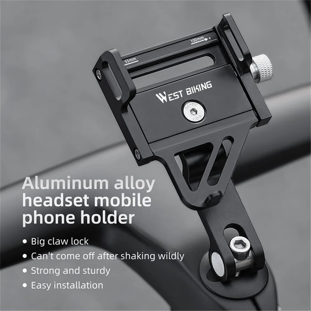 WEST BIKING YP0719360 MTB Road Bicycle Phone Holder Aluminum Alloy Bike Headset Mounted Phone Stand - 2