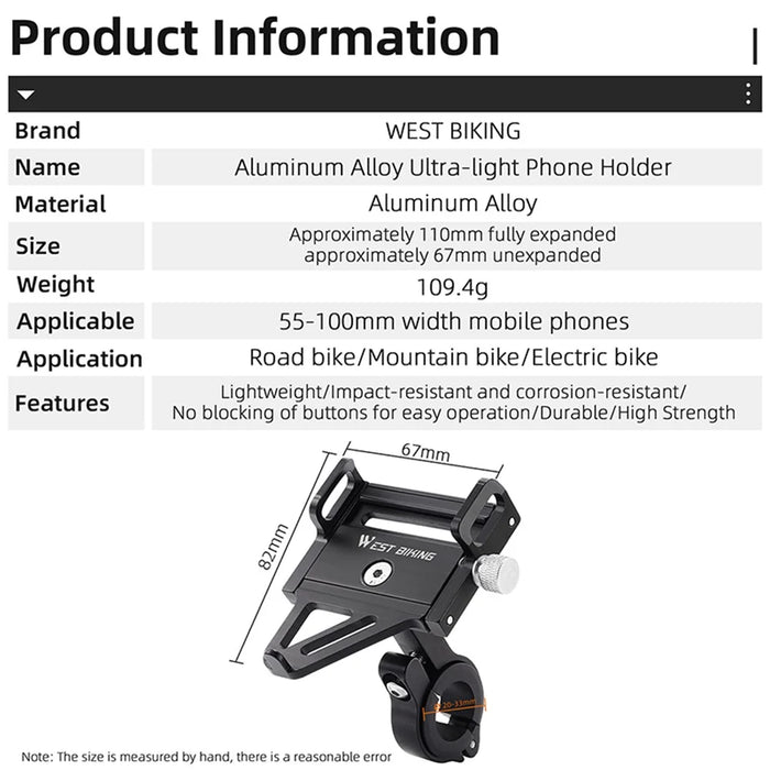 WEST BIKING YP0719359 Bicycle Cell Phone Holder Aluminum Alloy Ultra-Light Handlebar Phone Bracket - 3