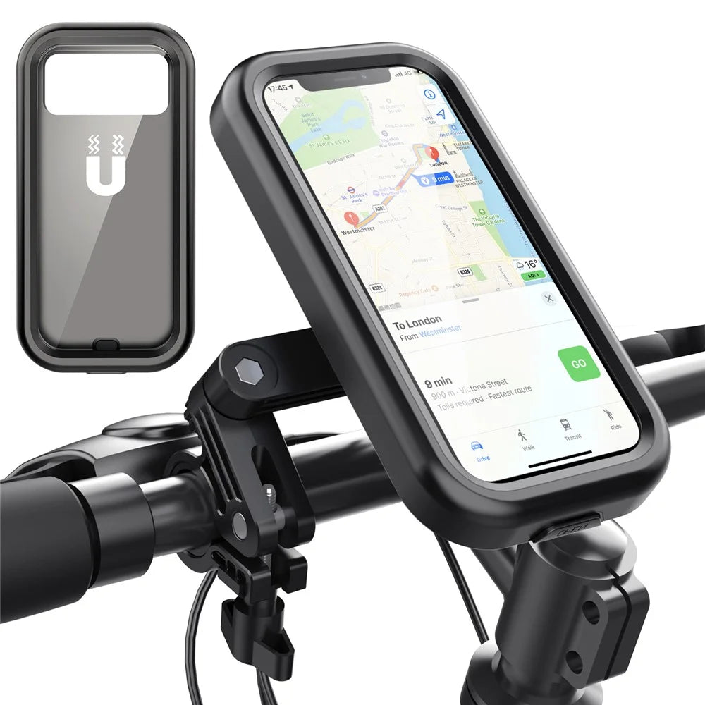 HL-159 Bike Handlebar Rotation Phone Mount Waterproof Motorcycle 4.7-6.8 Inch Phone Holder Bracket - All Black - 1