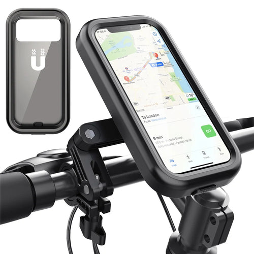 HL-159 Bike Handlebar Rotation Phone Mount Waterproof Motorcycle 4.7-6.8 Inch Phone Holder Bracket - All Black - 1