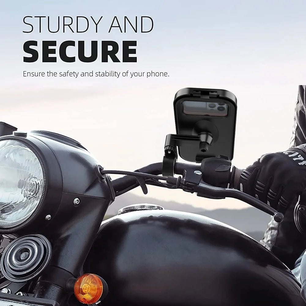 HL-159 Bike Handlebar Rotation Phone Mount Waterproof Motorcycle 4.7-6.8 Inch Phone Holder Bracket - All Black - 5