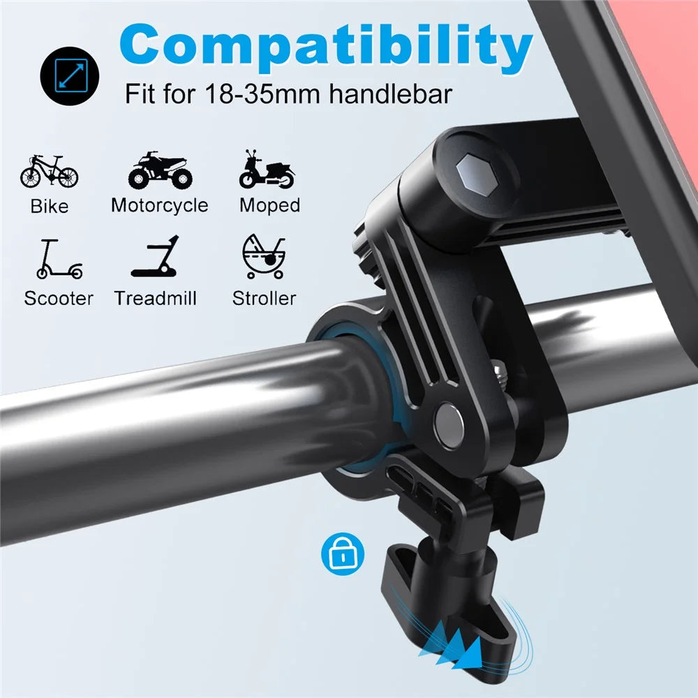 HL-159 Bike Handlebar Rotation Phone Mount Waterproof Motorcycle 4.7-6.8 Inch Phone Holder Bracket - All Black - 6