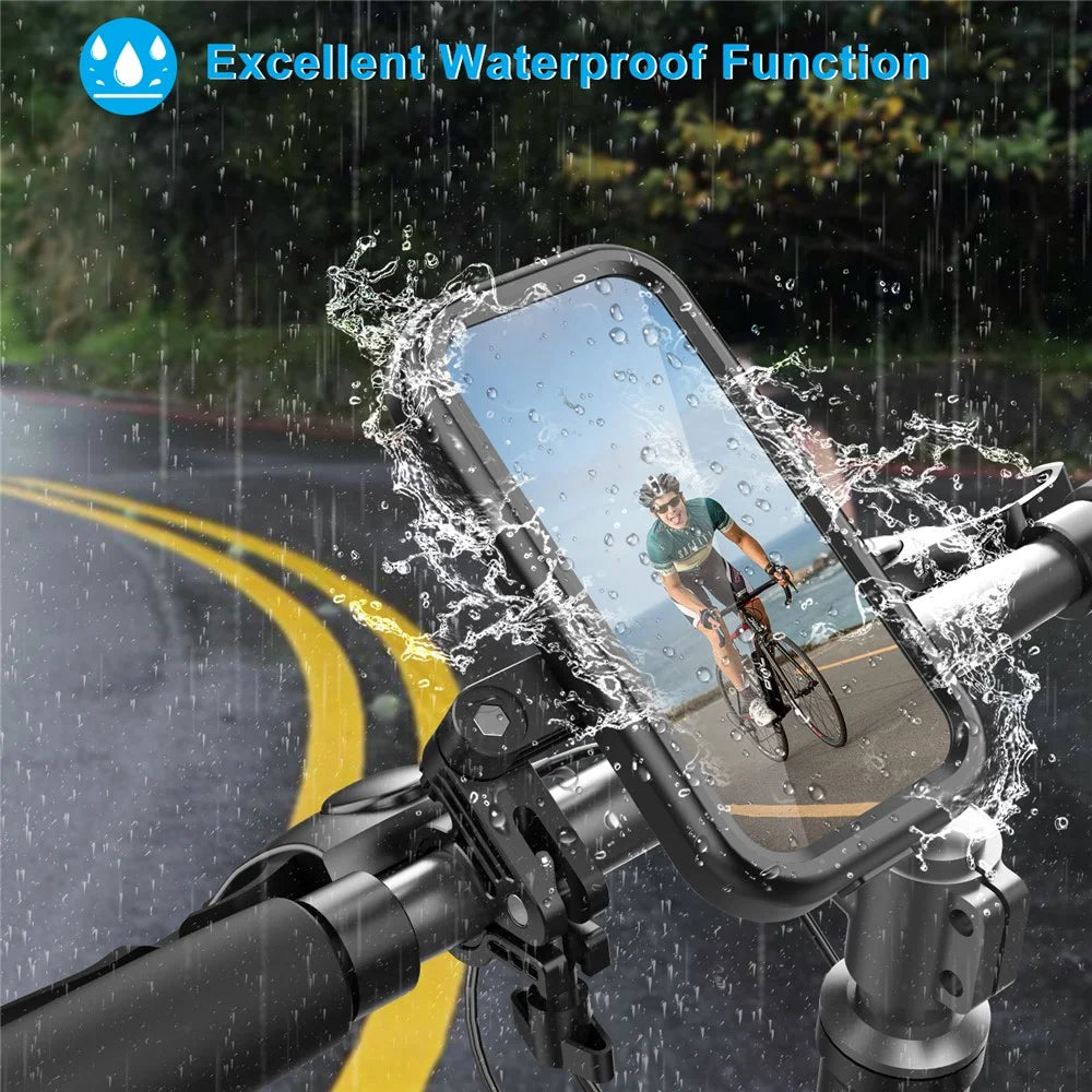 HL-159 Bike Handlebar Rotation Phone Mount Waterproof Motorcycle 4.7-6.8 Inch Phone Holder Bracket - All Black - 7