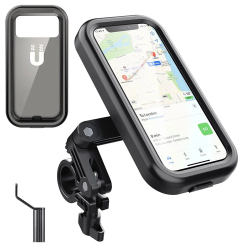 HL-159 Waterproof Motorcycle Rearview Mirror Phone Mount Holder Rotation for 4.7-6.8 Inch Phones - All Black - 1