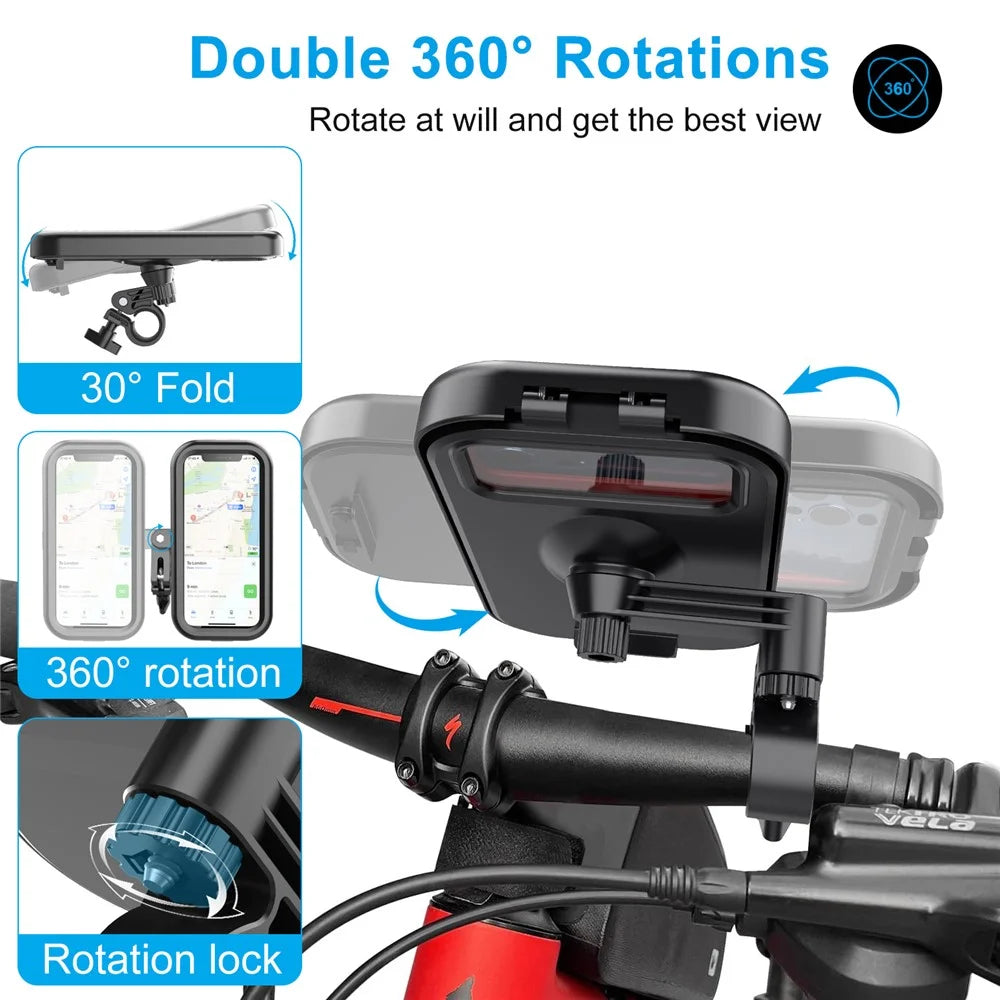 HL-159 Waterproof Motorcycle Rearview Mirror Phone Mount Holder Rotation for 4.7-6.8 Inch Phones - All Black - 4