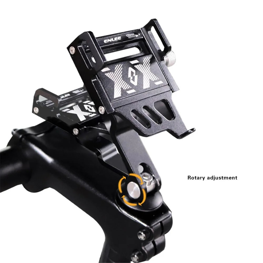 ENLEE Aluminum Alloy Bicycle Handlebar Stem Phone Holder Stand (Rotation Design) - Black - 5