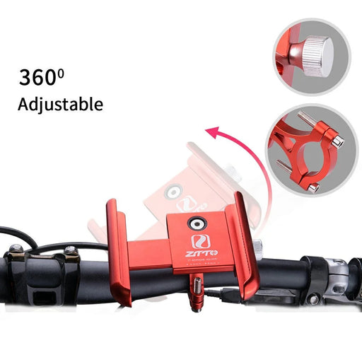 ZTTO Z82 360 Degree Adjustable Aluminum Alloy Phone Holder for Motorcycle / Road Bike / Electric Bicycle - Red - 2