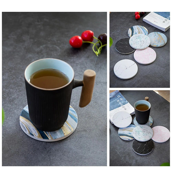 Marble Grain Cup Coaster Nordic Insulated Absorbent Round Ceramic Coffee Mug Placemat - Black - 3