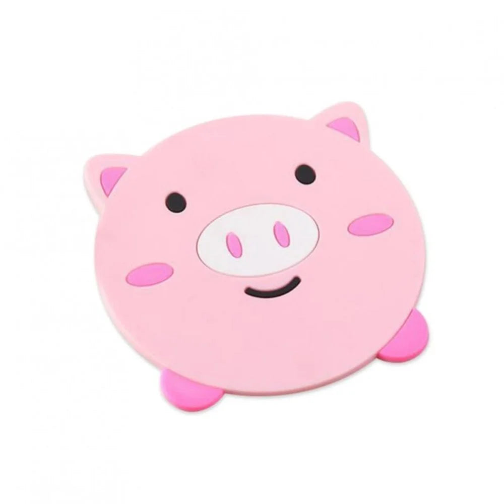 D06 Cute Cartoon Animal Shape Dining Table Silicone Coaster Coffee Tea Cup Mat Heat-resistant Pad Kitchen Decor - Pig - 1