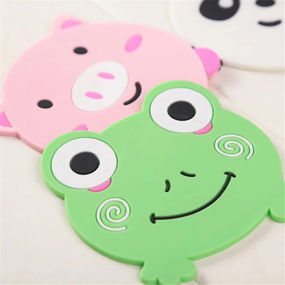 D06 Cute Cartoon Animal Shape Dining Table Silicone Coaster Coffee Tea Cup Mat Heat-resistant Pad Kitchen Decor - Pig - 4