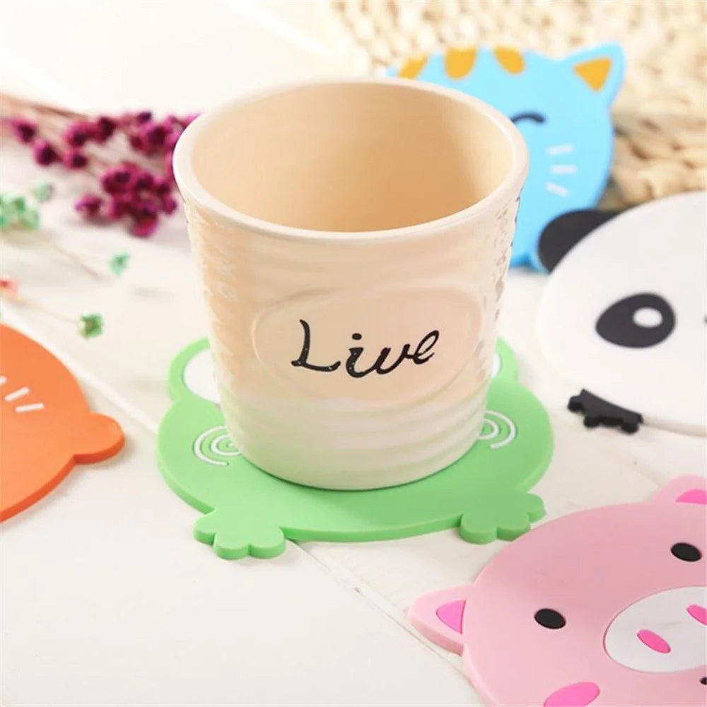 D06 Cute Cartoon Animal Shape Dining Table Silicone Coaster Coffee Tea Cup Mat Heat-resistant Pad Kitchen Decor - Pig - 5