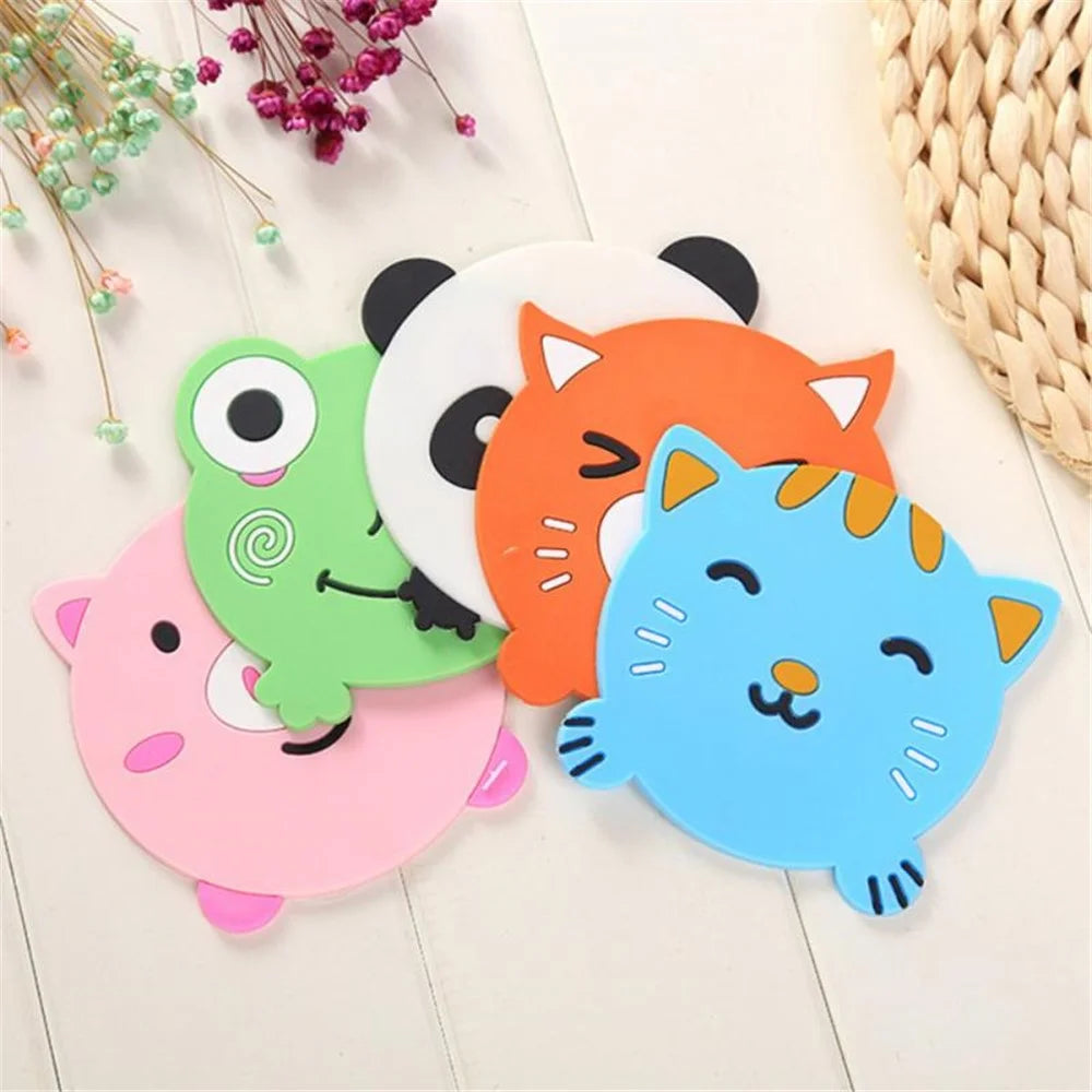 D06 Cute Cartoon Animal Shape Dining Table Silicone Coaster Coffee Tea Cup Mat Heat-resistant Pad Kitchen Decor - Pig - 7