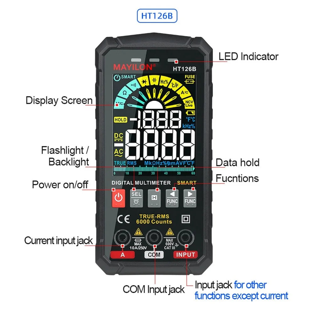 MAYILON HT126B Handheld Digital Multimeter High-Precision Auto Smart Anti-Burning Universal Meter with Digital Display for AC / DC Voltage (without Battery) - 7