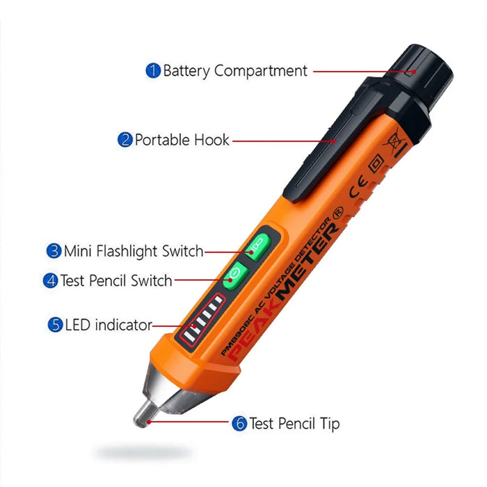 PEAKMETER PM8908C 50-60Hz AC 12-1000V Non-Contact Voltage Tester Tool Circuit Detector Test Pen - 5
