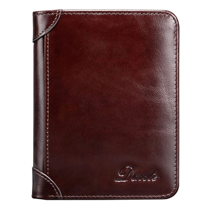 DANTE B922 RFID Blocking Stylish Top Layer Cowhide Men Short Wallet Cards Cash Carrying Bag - Coffee - 1