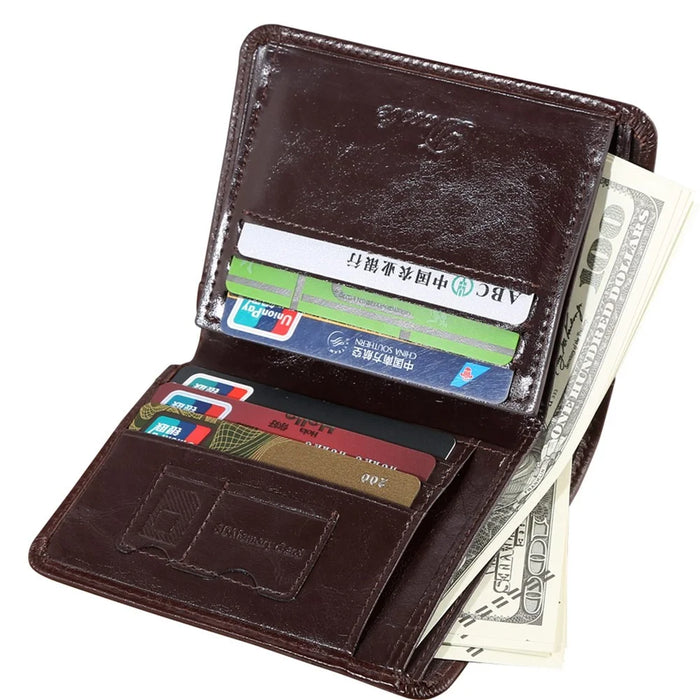 DANTE B922 RFID Blocking Stylish Top Layer Cowhide Men Short Wallet Cards Cash Carrying Bag - Coffee - 2