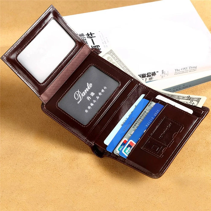 DANTE B922 RFID Blocking Stylish Top Layer Cowhide Men Short Wallet Cards Cash Carrying Bag - Coffee - 4