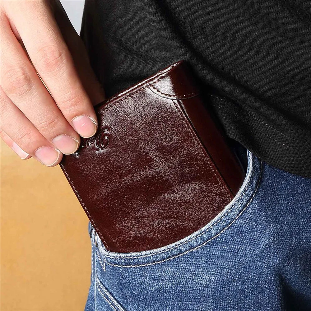 DANTE B922 RFID Blocking Stylish Top Layer Cowhide Men Short Wallet Cards Cash Carrying Bag - Coffee - 6