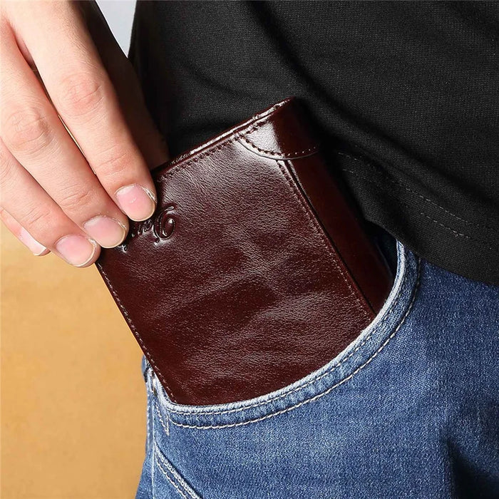DANTE B922 RFID Blocking Stylish Top Layer Cowhide Men Short Wallet Cards Cash Carrying Bag - Coffee - 6