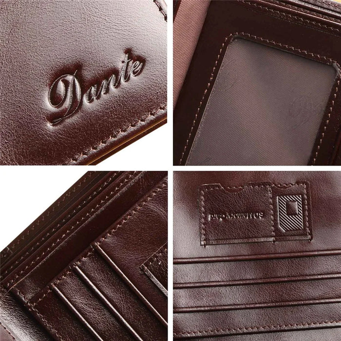 DANTE B922 RFID Blocking Stylish Top Layer Cowhide Men Short Wallet Cards Cash Carrying Bag - Coffee - 7