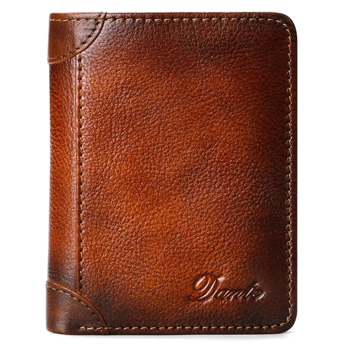 DANTE 05505 RFID Blocking Top Layer Cowhide Men Short Wallet Cards Cash Holder Bag - Yellowish Brown - 1