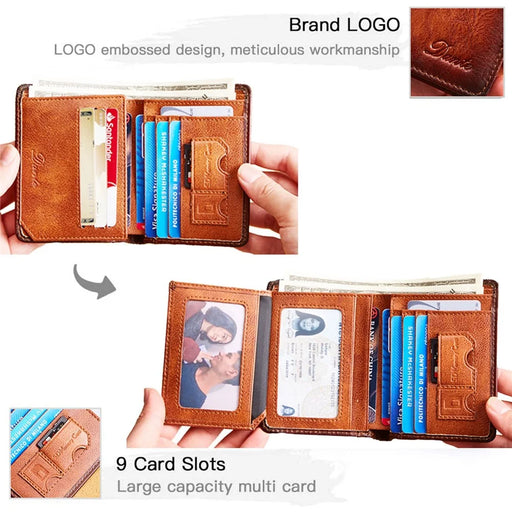 DANTE 05505 RFID Blocking Top Layer Cowhide Men Short Wallet Cards Cash Holder Bag - Yellowish Brown - 2
