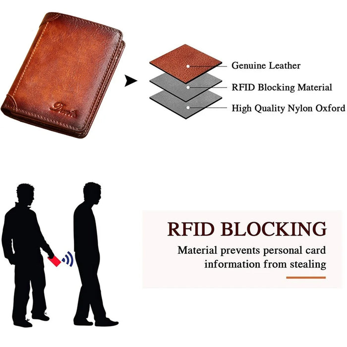 DANTE 05505 RFID Blocking Top Layer Cowhide Men Short Wallet Cards Cash Holder Bag - Yellowish Brown - 3