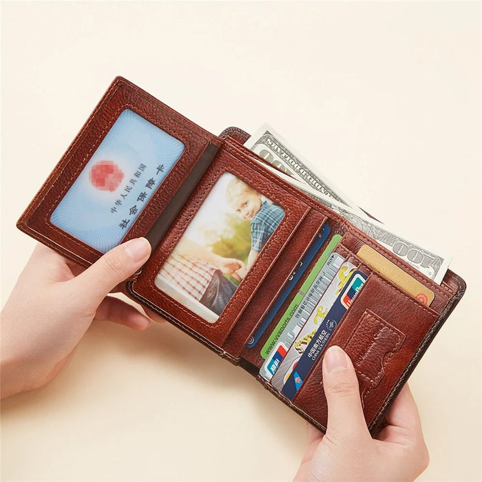 DANTE 05505 RFID Blocking Top Layer Cowhide Men Short Wallet Cards Cash Holder Bag - Yellowish Brown - 4