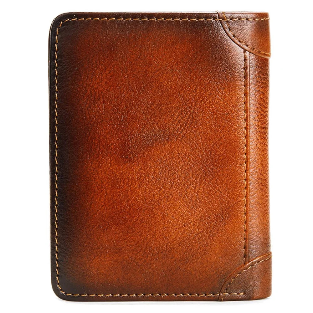 DANTE 05505 RFID Blocking Top Layer Cowhide Men Short Wallet Cards Cash Holder Bag - Yellowish Brown - 6