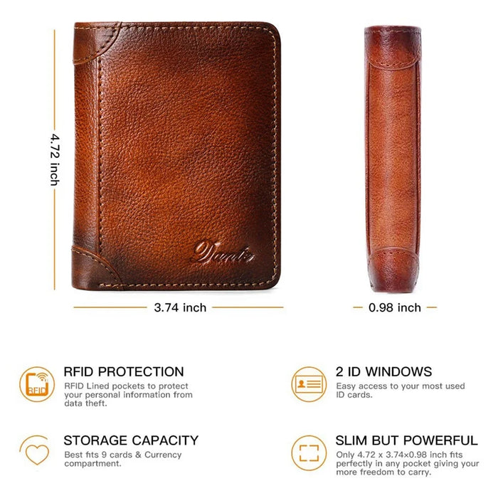 DANTE 05505 RFID Blocking Top Layer Cowhide Men Short Wallet Cards Cash Holder Bag - Yellowish Brown - 7