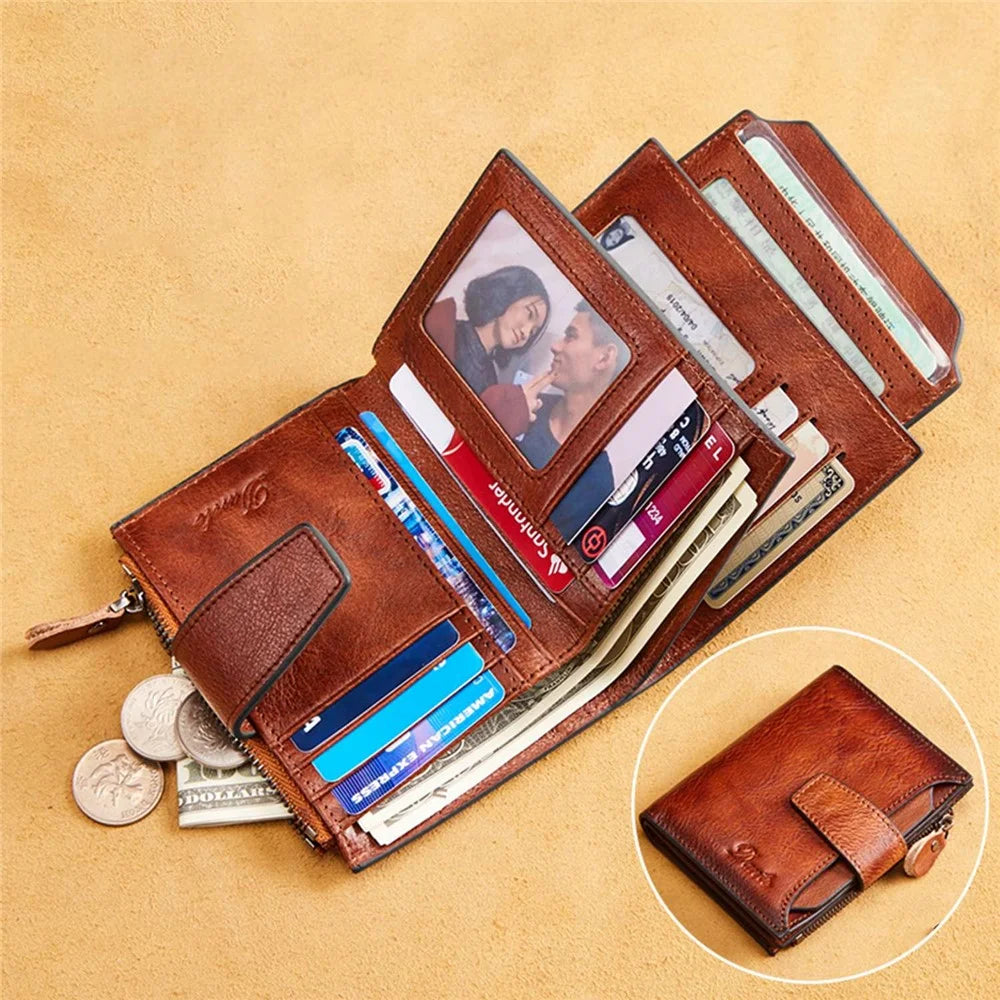 DANTE D05508 Full Grain Cowhide Leather Multiple Card Slots Wallet RFID Blocking Cash Pouch - Brown - 2
