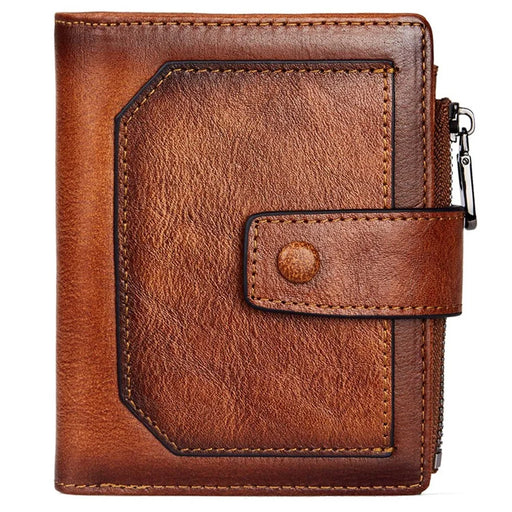 DANTE D05509 Top Layer Cowhide Men Short Wallet RFID Blocking Zipper Pocket Cards Cash Holder Bag - Brown - 1