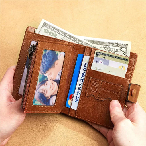 DANTE D05509 Top Layer Cowhide Men Short Wallet RFID Blocking Zipper Pocket Cards Cash Holder Bag - Brown - 2
