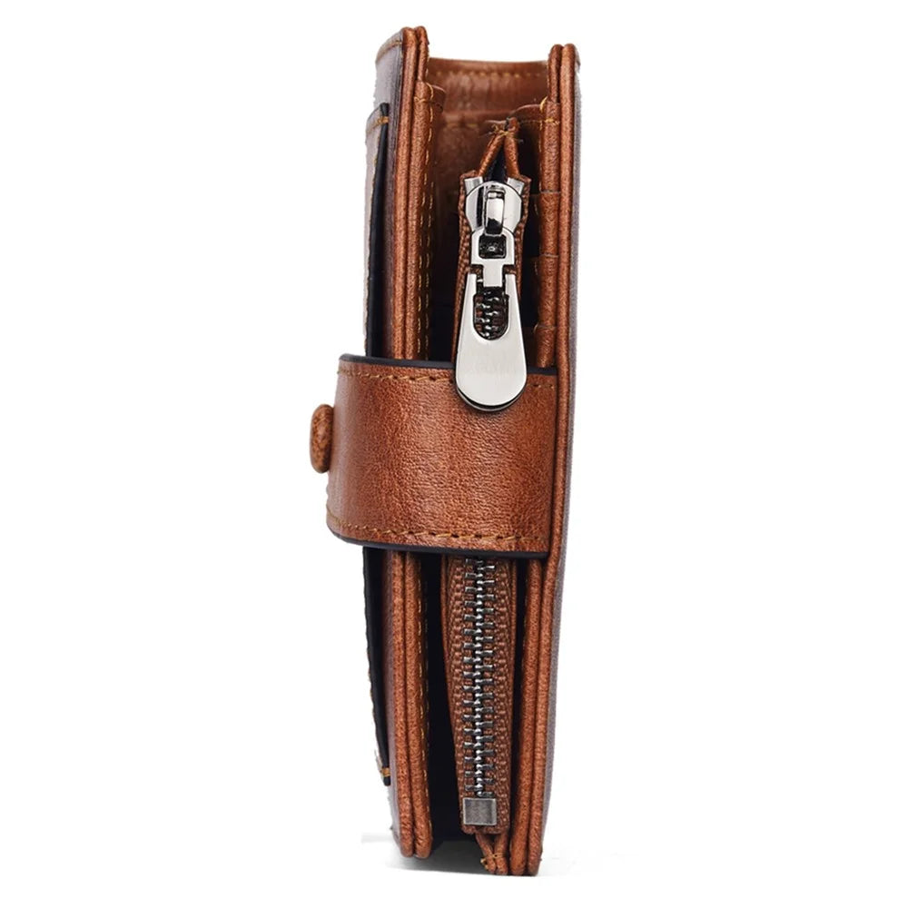 DANTE D05509 Top Layer Cowhide Men Short Wallet RFID Blocking Zipper Pocket Cards Cash Holder Bag - Brown - 5