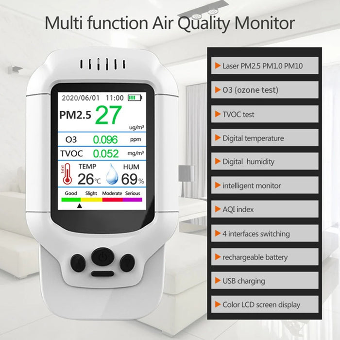 Air Quality Pollution Monitor Temperature Humidity Meter Teste PM2.5 Dust Detector for Home and Office - 3