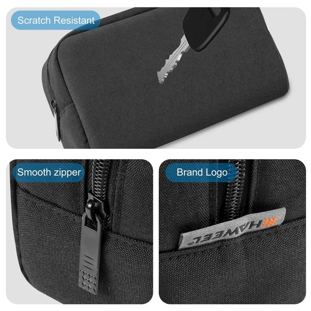 HAWEEL HWL2126 Portable Carrying Bag for Digital Accessories Water Resistant Zipper Bag Data Cable Power Bank Storage Pouch - Black - 2