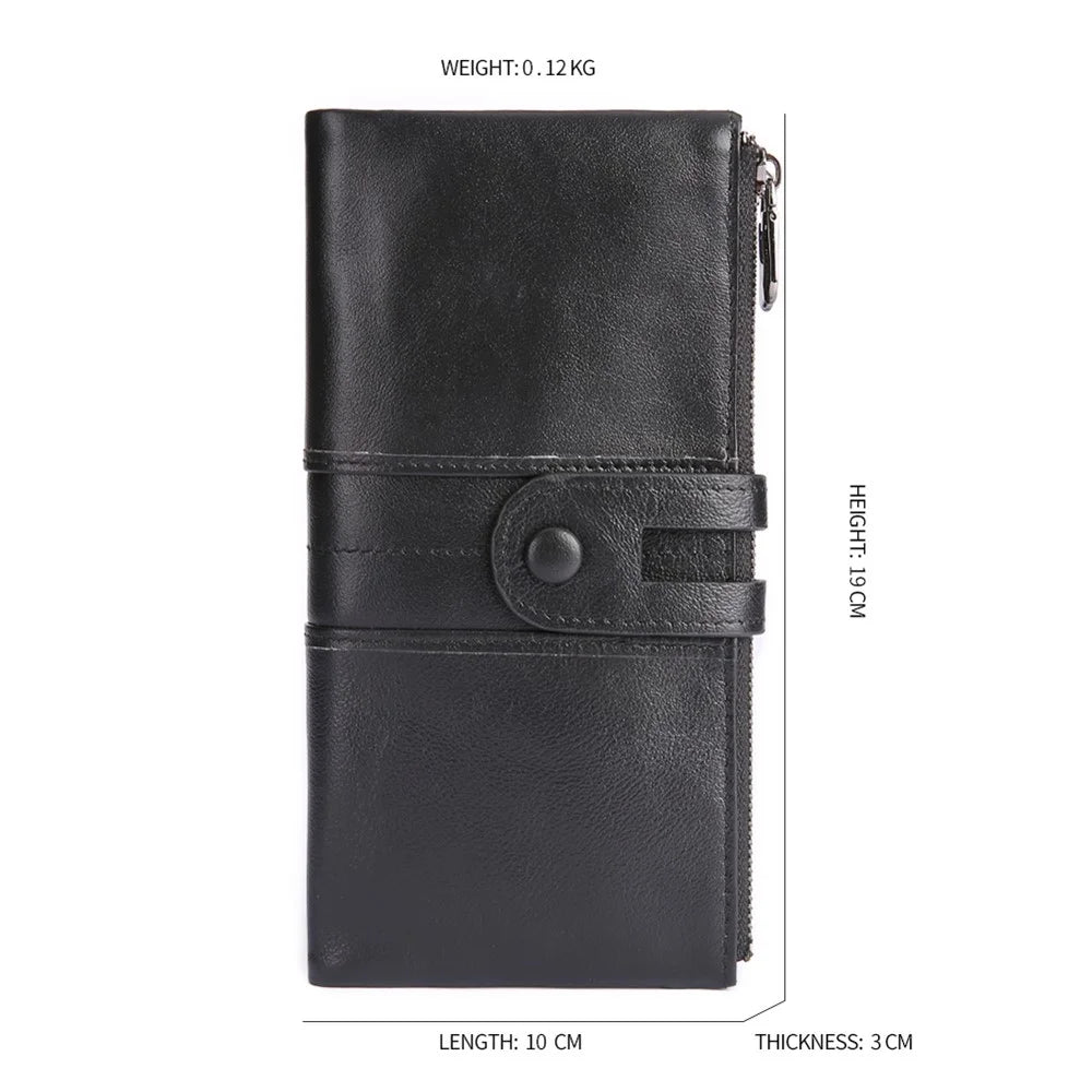 2072 Double Zipper Long Wallet RFID Blocking Top Layer Cowhide Cellphone Clutch Coin Purse Card Slots - Black - 7