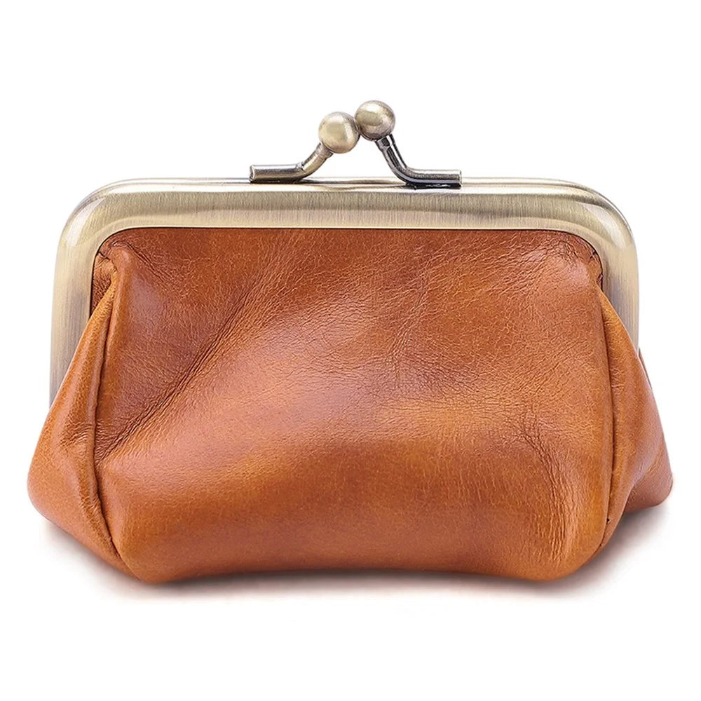 K095 Retro Handmade Coin Purse Clutch Money Bag Top Layer Cowhide Women Girl Wallet - Brown - 1